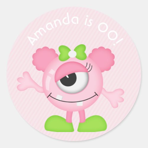 Girl Little Monster themed Birthday Party Classic Round Sticker