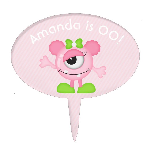 Girl Little Monster themed Birthday personalized Cake Topper (Front)