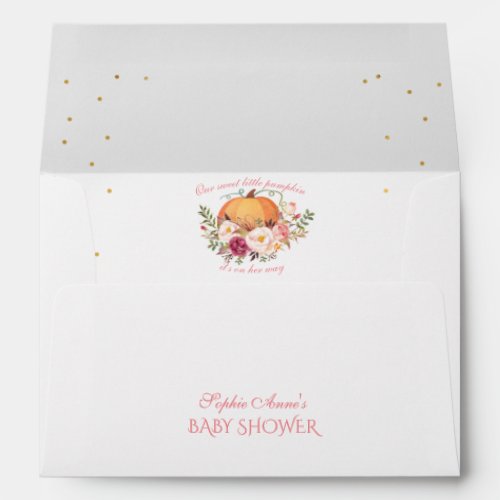 Girl Little Pumpkin Blush Floral Baby Shower Envelope