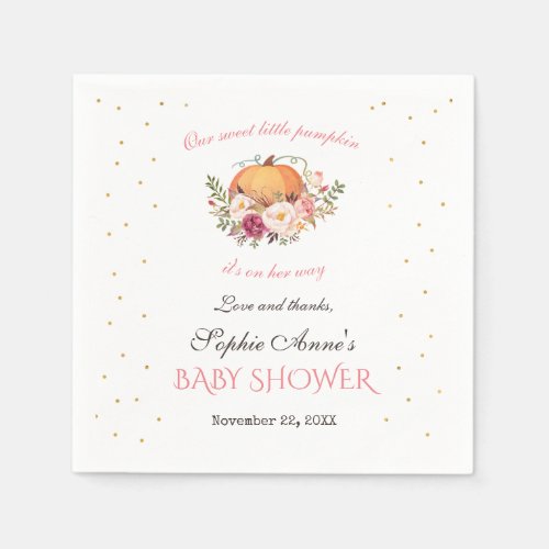 Girl Little Pumpkin Blush Floral Baby Shower Napkins