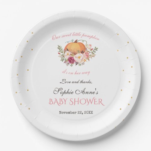 Girl Little Pumpkin Blush Floral Baby Shower Paper Plates
