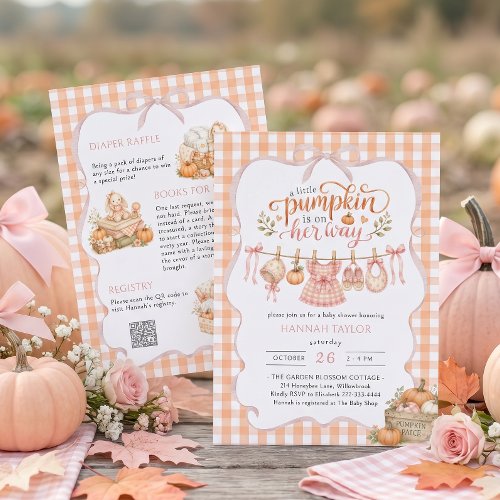 Girl Little Pumpkin Clothesline Fall Baby Shower Invitation