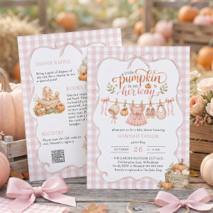 Girl Little Pumpkin Clothesline Fall Baby Shower Invitation