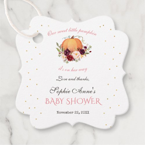 Girl Little Pumpkin Thanksgiving Baby Shower Favor Tags