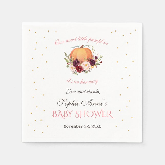 Girl Little Pumpkin Thanksgiving Baby Shower Napkins (Front)