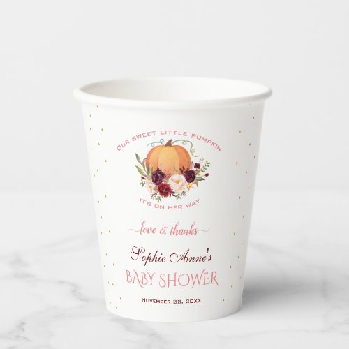 Girl Little Pumpkin Thanksgiving Baby Shower  Paper Cups