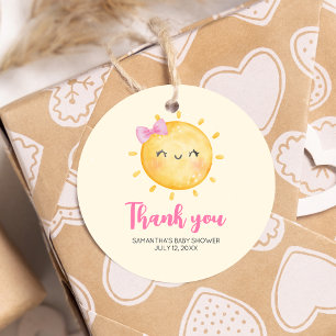 Girl Little Ray of Sunshine Baby Shower Round Favor Tags