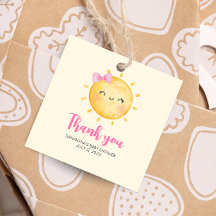 Girl Little Ray of Sunshine Baby Shower Square Favor Tags