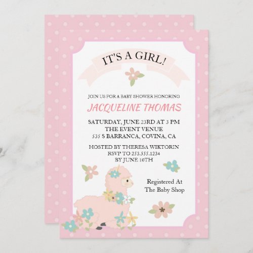 Girl Llama Baby Shower Invitation