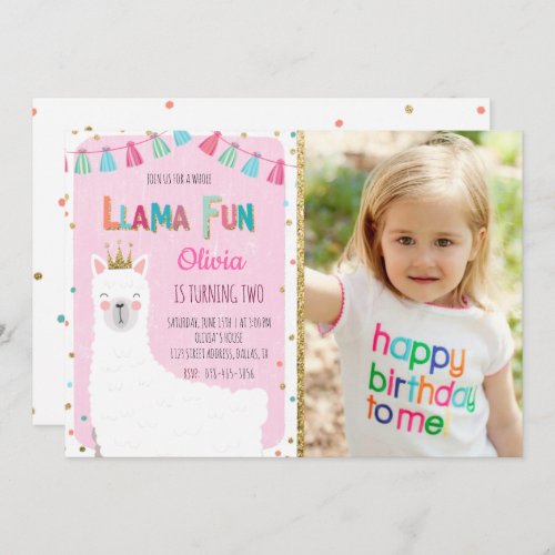 Girl Llama Birthday Invitation