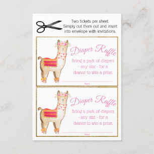 Girl Llama Diaper Raffle Tickets Invitation