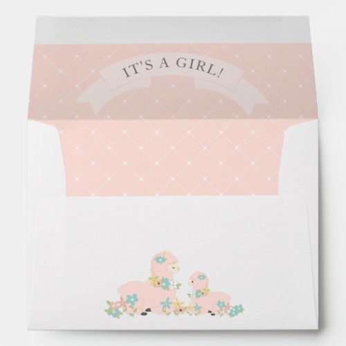Girl Llama Pink Baby Shower Invitation Envelope