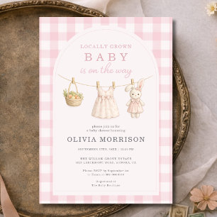 Girl Locally Grown Pink Baby Shower Invitation