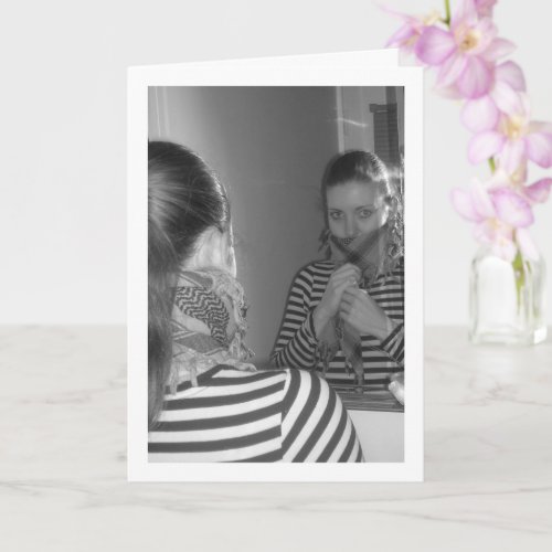 Girl Looking in Mirror Portrait Card