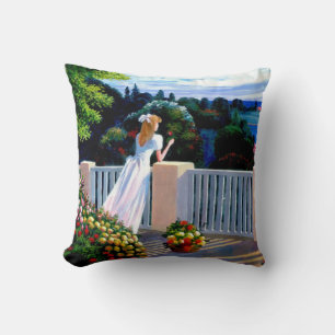 Girl looking out over the Mediterranean Sea Throw Pillow