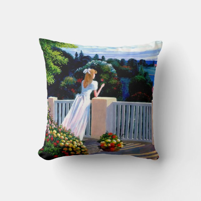 Girl looking out over the Mediterranean Sea Throw  Throw Pillow (Front)