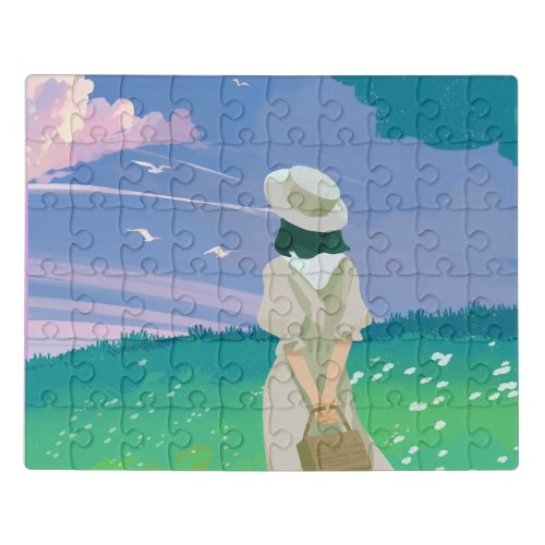 Girl looking up to the sky jigsaw puzzle