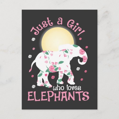 Girl Love Elephants Safari Lover Cute Roses Flower Postcard
