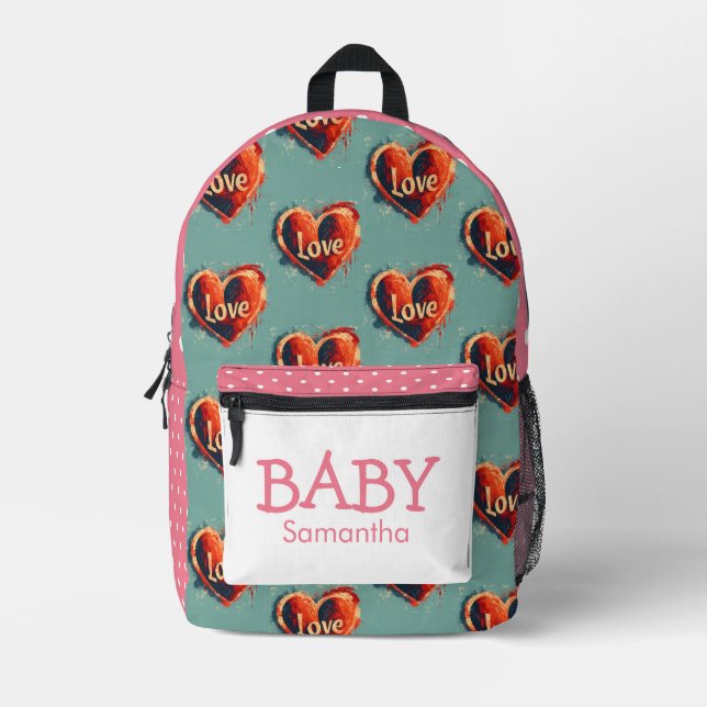 Girl Love Hearts theme Printed Backpack (Front)
