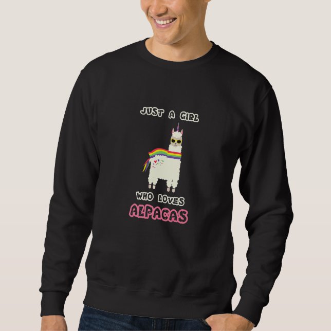 Girl Loves Alpacas Llama Rainbow Carl Sweatshirt (Front)