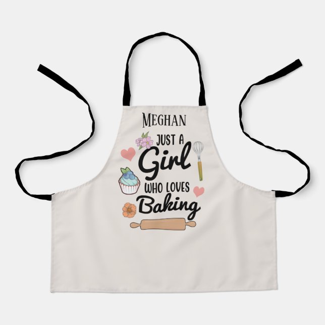 girl loves baking add name  apron (Front)