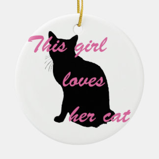 Girl loves cat ceramic ornament