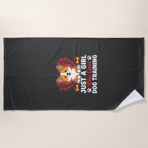 Girl Loves Dog Training Corgi Beach Towel