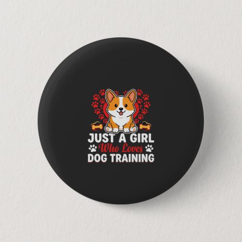Girl Loves Dog Training Corgi Button