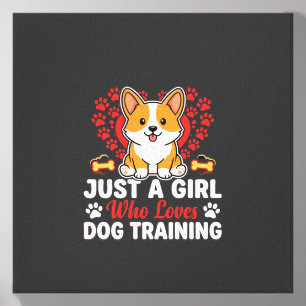Girl Loves Dog Training Corgi Canvas Photo Tile