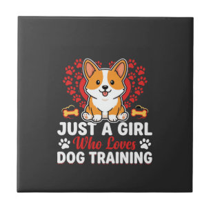 Girl Loves Dog Training Corgi Ceramic Tile