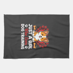 Girl Loves Dog Training Corgi Kitchen Towel