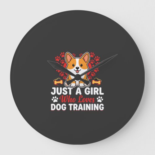 Girl Loves Dog Training Corgi Large Clock