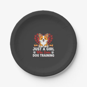 Girl Loves Dog Training Corgi Paper Plates