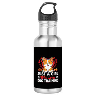Girl Loves Dog Training Corgi Stainless Steel Water Bottle