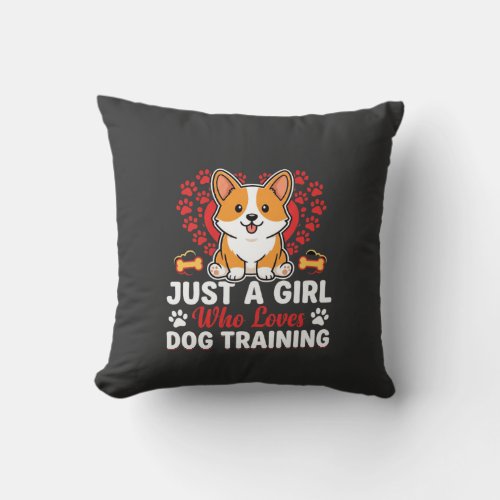 Girl Loves Dog Training Corgi Throw Pillow