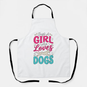 Girl Loves Dogs Vintage Engraving Typography Desig Apron