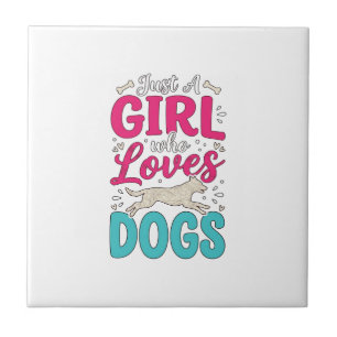 Girl Loves Dogs Vintage Engraving Typography Desig Ceramic Tile