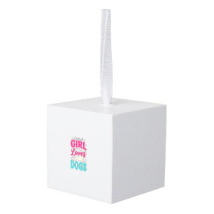 Girl Loves Dogs Vintage Engraving Typography Desig Cube Ornament
