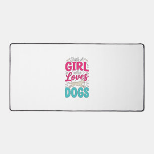 Girl Loves Dogs Vintage Engraving Typography Desig Desk Mat