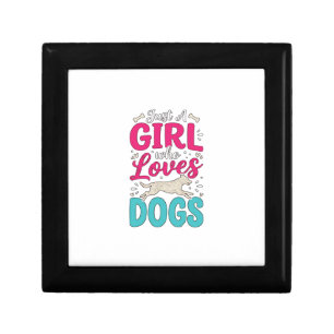 Girl Loves Dogs Vintage Engraving Typography Desig Gift Box