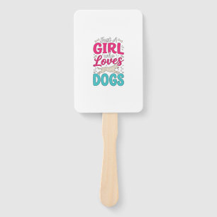 Girl Loves Dogs Vintage Engraving Typography Desig Hand Fan