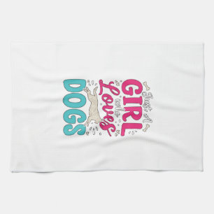 Girl Loves Dogs Vintage Engraving Typography Desig Kitchen Towel