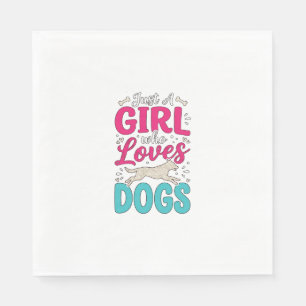 Girl Loves Dogs Vintage Engraving Typography Desig Napkins