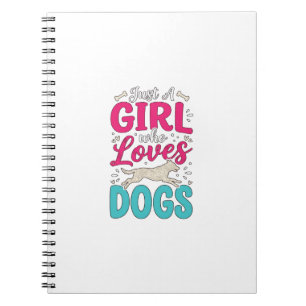 Girl Loves Dogs Vintage Engraving Typography Desig Notebook