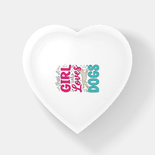 Girl Loves Dogs Vintage Engraving Typography Desig Paperweight