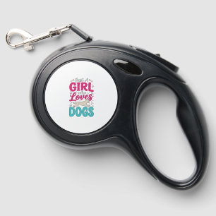 Girl Loves Dogs Vintage Engraving Typography Desig Retractable Pet Leash