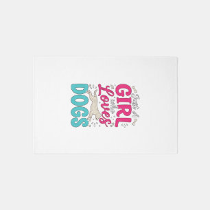 Girl Loves Dogs Vintage Engraving Typography Desig Rug