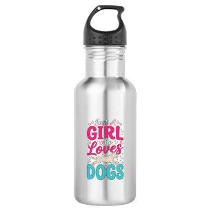 Girl Loves Dogs Vintage Engraving Typography Desig Stainless Steel Water Bottle