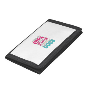 Girl Loves Dogs Vintage Engraving Typography Desig Trifold Wallet