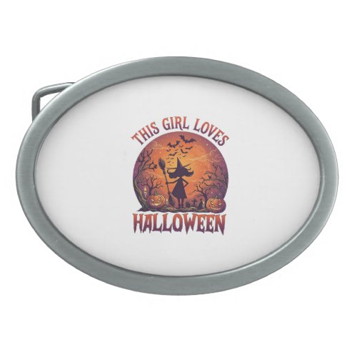 Girl Loves Halloween Witch Pumpkins Bats_1 Belt Buckle